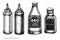 Vector set of hand drawn black and white sauce bottles