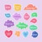 Vector set of hand drawn color think and talk speech bubbles with message, greetings and dialog. Stickers.