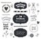 Vector set of hand drawn doodle frames, badges. Handmade, workshop, hand made shop graphic design set.