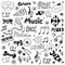 Vector set of hand drawn doodles on music theme