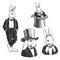 Vector set of hand-drawn illustrations with a white rabbit dressed in a top hat and coat. A collection of sketches with a funny