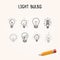 Vector set of Hand-drawn light bulbs, doodle icons