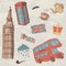 Vector set of hand-drawn London symbols