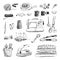 Vector set of hand drawn sewing and embroidery tools