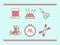 Vector set of hand made icons. Embroidery stuff. Elements for game or social media profiles. Floss, thread, needles, scissors,