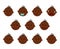 Vector set of heads of a dark-skinned boy with different facial expressions and moods. Chubby emoji texture with brown skin and