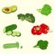A vector set of the healthiest most alkaline vegetables: avocado, kale, broccoli, cucumber, pepper, celery and spinach