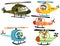 Vector set of helicopter cartoon with cute animals pilot