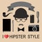 Vector set of hipster elements in flat style. Hipster vintage collection with note book, vintage camera, pen etc.