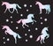 Vector set of holographic silhouettes of unicorn