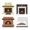 Vector set of home fireplaces with fire.