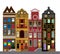 Vector set of houses in the Dutch style. Different color and shape old houses. Facades of houses in the traditional Dutch style.
