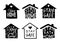 Vector set of houses and Stay Home, Stay Safe Lettering typography isolated on white. Trendy motivational stickers, signs, icons