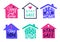 Vector set of houses and Stay Home, Stay Safe Lettering typography isolated on white. Trendy motivational stickers, signs, icons