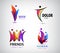 Vector set of human, people group logos. Family, business teamwork, friendship concept. 3d origami, multicolor men logo