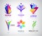 Vector set of human, people group logos. Family, business teamwork, friendship concept. 3d origami, multicolor men logo