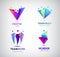 Vector set of human, people group logos. Family, business teamwork, friendship concept. 3d origami, multicolor men logo