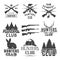 Vector set of hunting club labels in vintage style. Design elements, emblems, badges, hunt logo