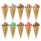 Vector set of Ice Cream in waffle Cone