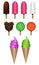 Vector set of ice creams and lolly