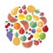 Vector set of icons with fruits and berries. Flat vector. Pear, Apple, pineapple, pomegranate, plum, apricot, grape