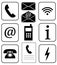 Vector. Set of icons. Public signs. Communication and info. Telecommunication icons. Phone, wifi, info, mail, e-mail, fax, charger