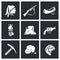 Vector Set of  Icons. Red man, Shotgun, Canoe, Torch, Canyon, Revolver, Mining, Gold, Parrot.