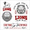 Vector set of illustrated lions themed sport logo, patch, icon, or badge with various style