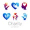 Vector Set illustration. Symbol of Charity.Sign people heart hean hand on white background.Violet blue Icon
