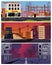 Vector set illustrations of apocalypse city landscape, destroyed factory, industral buildings, shops and houses