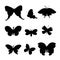 Vector set of illustrations with butterflies in doodle style