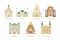 Vector set of illustrations of churches of different religious denominations. Religious architectural building