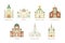 Vector set of illustrations of churches of different religious denominations. Religious architectural building