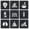 Vector Set of Indian Yoga Icons. Yogi, Burning coal, Fakir, Fire, Walking on nails, Swallowing a knife, Breathing