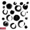 Vector set of ink drawing circles various sizes, monochrome artistic illustration, isolated elements, hand drawn