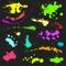 Vector set of ink splashes blots splatter collection grunge design element and art messy backdrop color dirty liquid