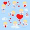 Vector set of isolated cute cupids in flat cartoon style