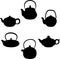 Vector set of isolated icon silhouette teapots