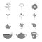 Vector set of isolated icons with different herbs and objects in flat style.