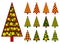 A vector set of isolated stylized christmas trees. Merry Christmas and Happy New Year theme. Design elements for holiday poster or