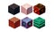 Vector set of isometric blocks with different texture. Cubes in 3D style. Gaming assets. Elements for fantasy mobile