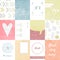 Vector set of journaling cards for scrapbook and design, with floral pattern, doodle, heart.