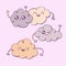 Vector set of kawaii cartoon cute comic clouds in pastel colours