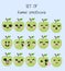 Vector set of kawaii emoticons, cute apple with faces with different emotions, smiley, drawn in childlike manga anime style,