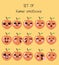 Vector set of kawaii emoticons, cute peach with faces with different emotions, smiley, drawn in childlike manga anime style