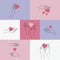 Vector set of linear logos with hands holding hearts. Valentine, romantic, charity cards, banners, illustrations