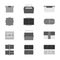 Vector set of linear minimalistic lunchbox icons. Black-white sketchy illustration with a side view and in an open form, on a