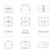 Vector set of linear minimalistic lunchbox icons. Black-white sketchy illustration with a side view and in an open form, on a