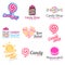 Vector set of logos for sweets, candy shop, boutique, store