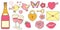 Vector set of love story in the colors of pink and yellow. A sticker for designing invitations for the wedding day, greetings to t